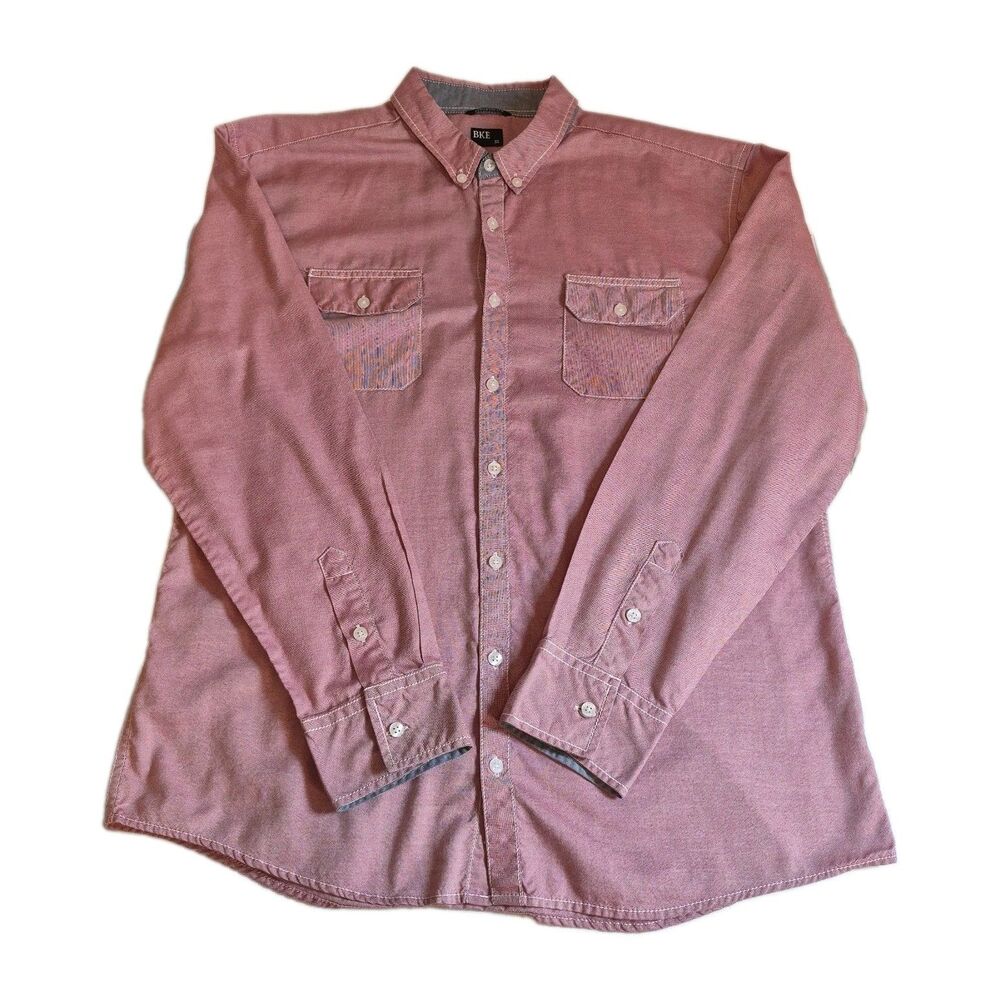 BKE Men's Athletic Fit Button-Down Shirt Size XL Red Long Sleeve